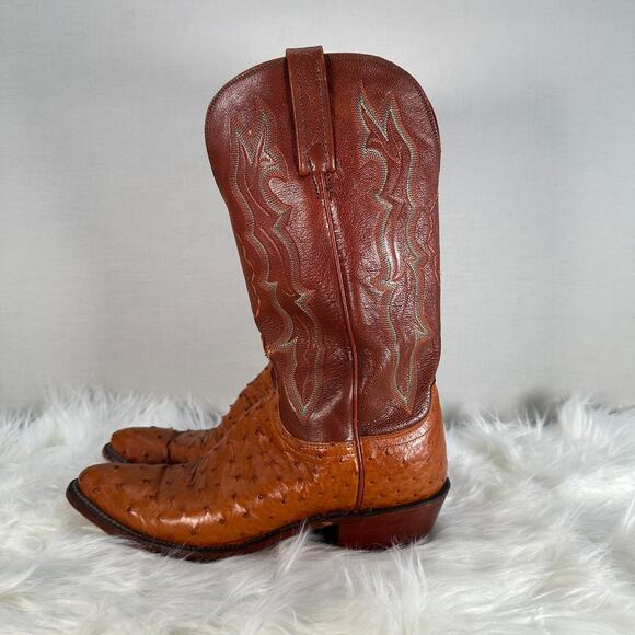 Lucchese 1883 Ostrich Cowboy Boots 8B Brown Western Vintage Cowgirl - Picture 3 of 16